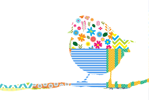 Colorful Patterned Bird Silhouette PNG with transparent background