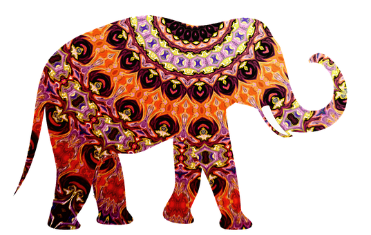 Colorful Patterned Elephant Artwork PNG with transparent background