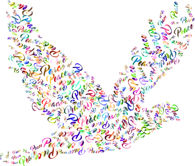 Colorful Peace Dove Word Art PNG with transparent background