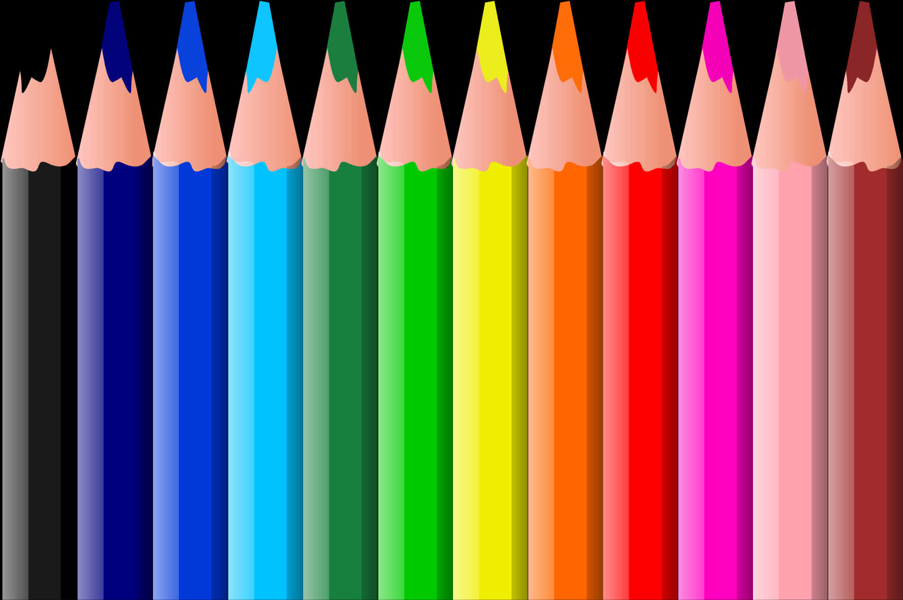 Colorful Pencil Row PNG with transparent background