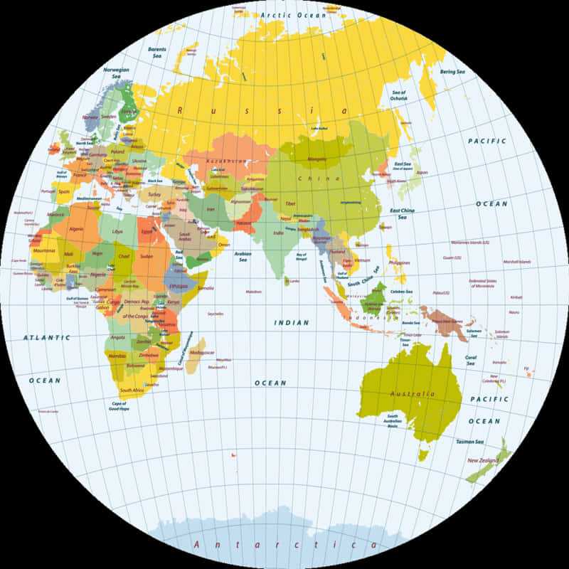 Colorful Political World Map PNG with transparent background