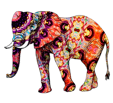 Colorful Psychedelic Elephant Art PNG with transparent background