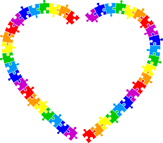 Colorful Puzzle Piece Heart Border