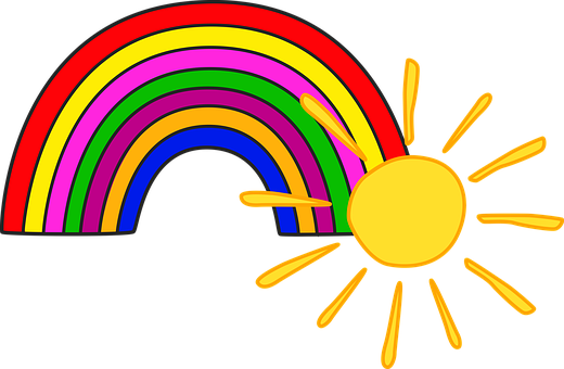 Colorful Rainbowand Sun Illustration PNG with transparent background