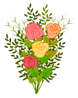 Colorful_ Roses_ Bouquet_ Vector PNG with transparent background