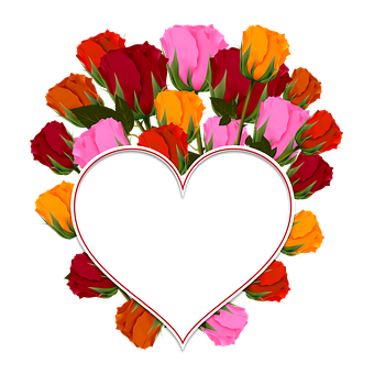 Colorful Roses Heart Frame PNG with transparent background