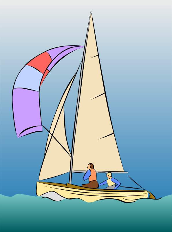 Colorful Sailboat Cartoon Illustration PNG with transparent background