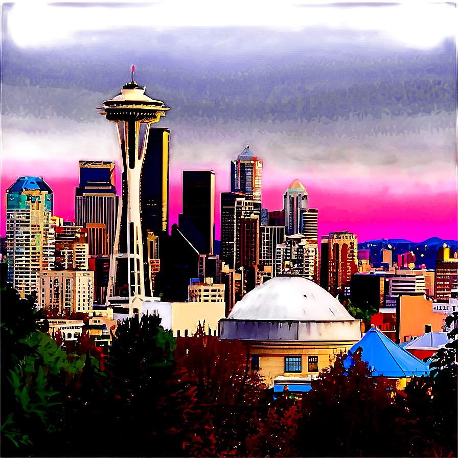 Colorful Seattle Skyline Panoramic Png Sln