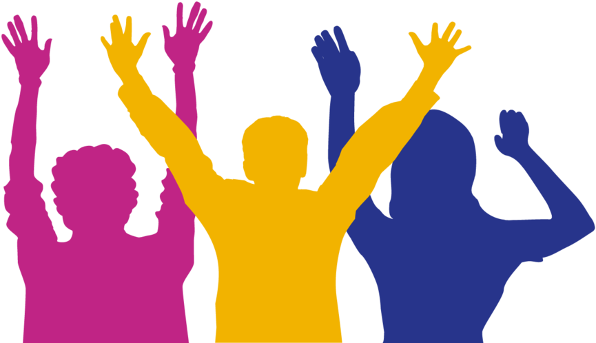 Colorful Silhouettes Cheering Crowd