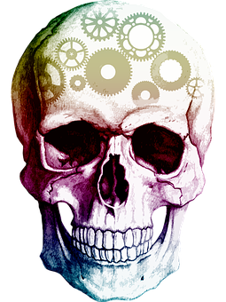 Colorful Skullwith Gears PNG with transparent background