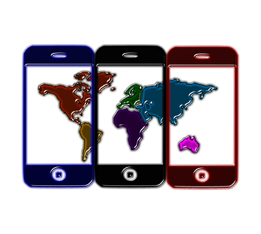 Colorful Smartphones World Map Concept PNG with transparent background
