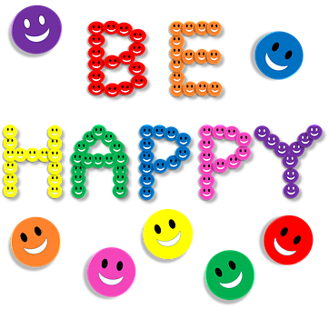 Colorful Smiley Face Happy Text PNG with transparent background