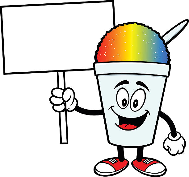 Colorful Snow Cone Character Holding Sign