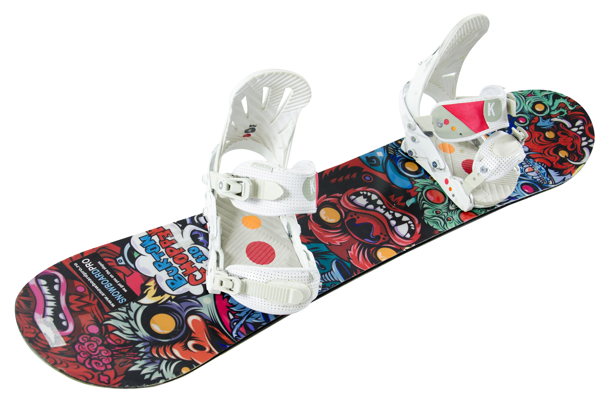 Colorful Snowboardwith Bindings PNG with transparent background