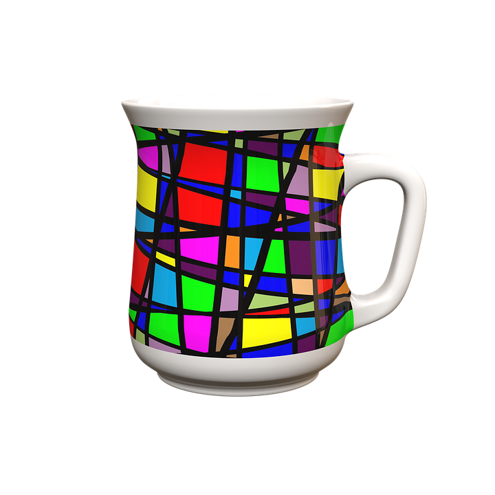 Colorful Stained Glass Mug Design PNG image with a transparent background, free high-resolution download