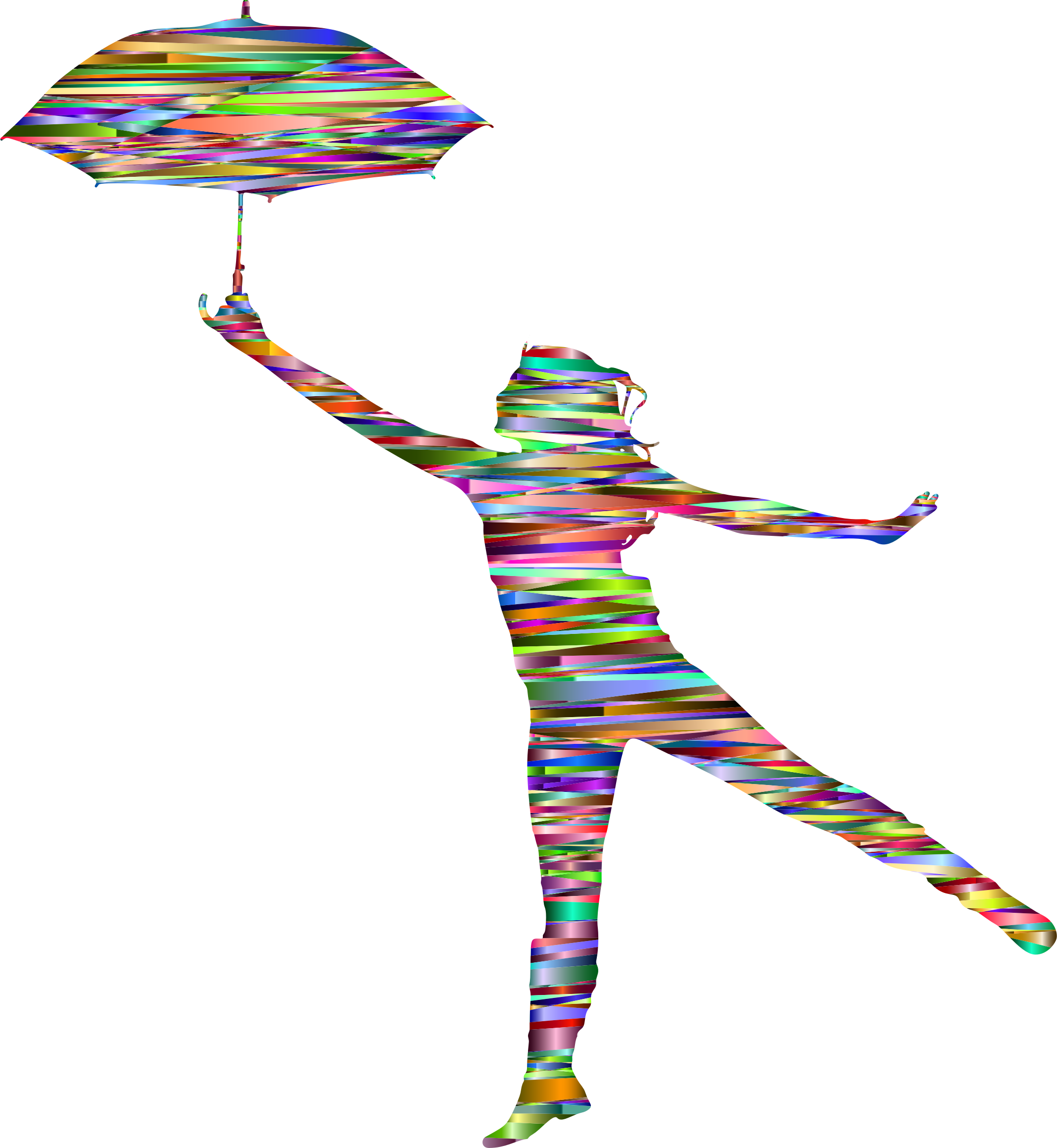 Colorful Striped Silhouette Umbrella Dance