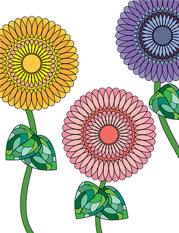 Colorful_ Stylized_ Flowers_ Vector PNG with transparent background