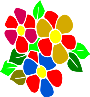 Colorful Stylized Flowers Vector PNG with transparent background