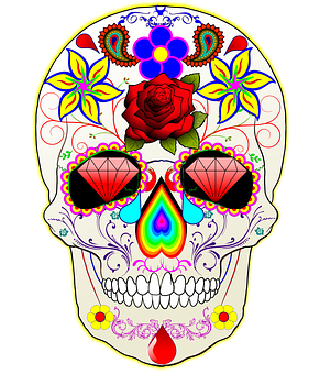 Colorful Sugar Skull Artwork PNG with transparent background