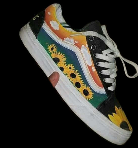 Colorful Sunflower Sneaker PNG image with a transparent background, free high-resolution download