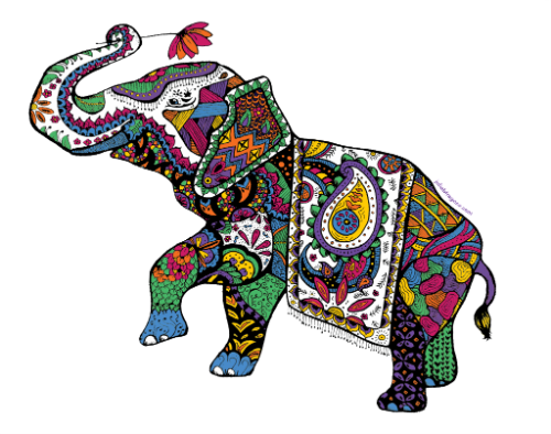 Colorful Thai Elephant Artwork PNG with transparent background