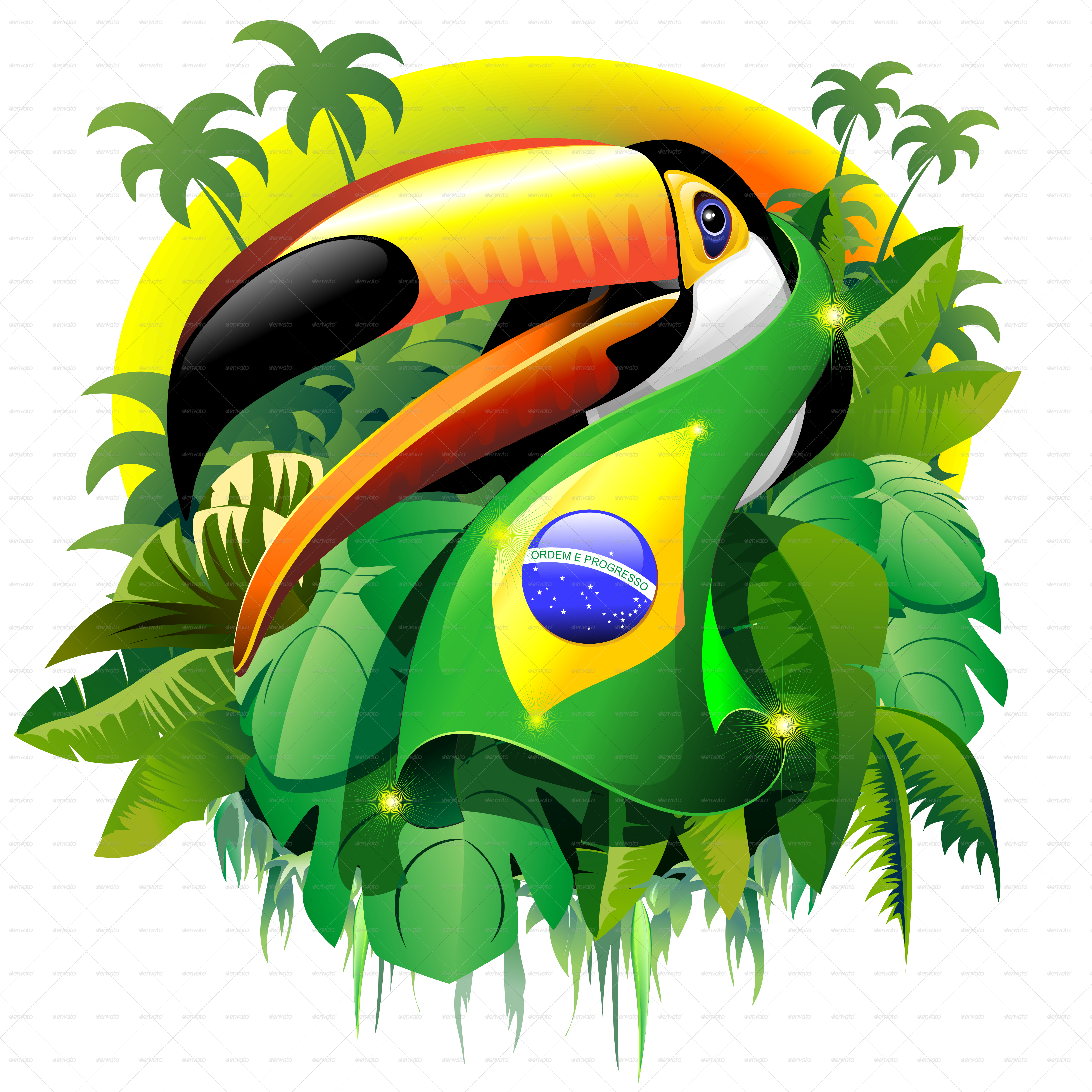 Colorful Toucanwith Brazilian Flag