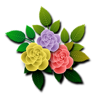 Colorful_ Trio_of_ Roses_ Vector_ Art PNG with transparent background