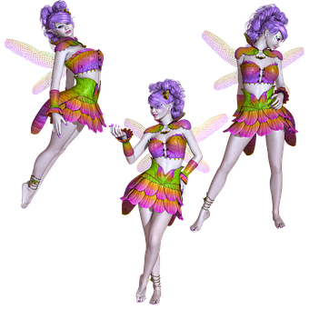 Colorful_ Trio_of_ Fairies PNG with transparent background
