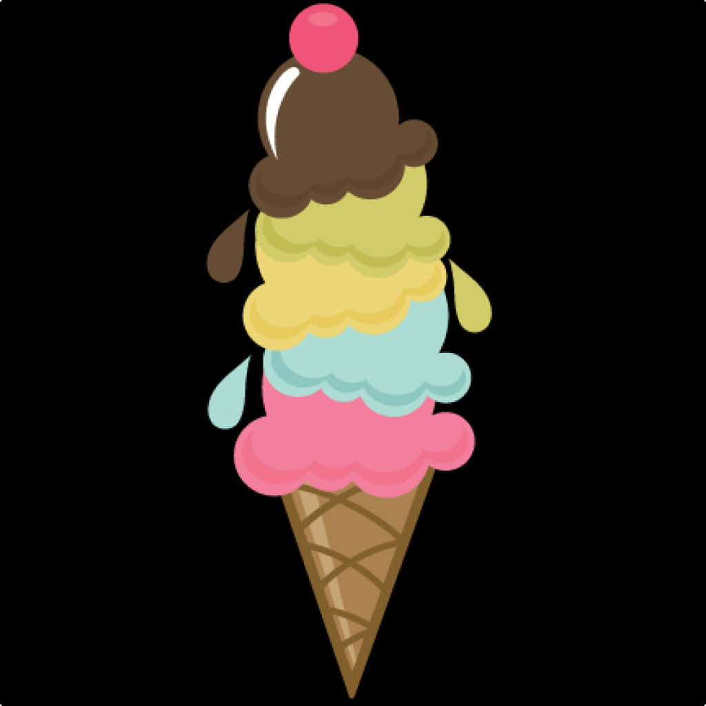 Colorful Triple Scoop Ice Cream Cone Clipart