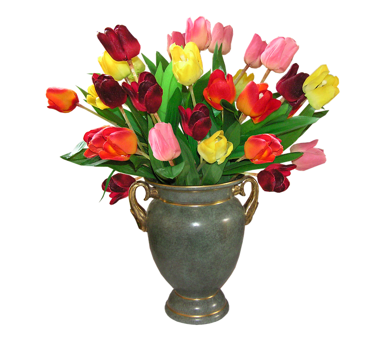 Colorful_ Tulips_in_ Vase.png PNG with transparent background