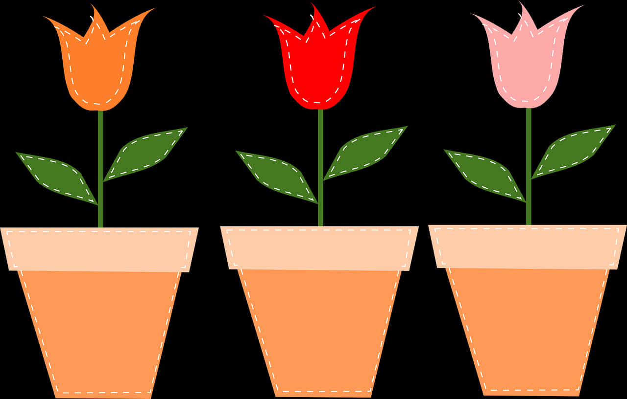 Colorful Tulipsin Pots Illustration