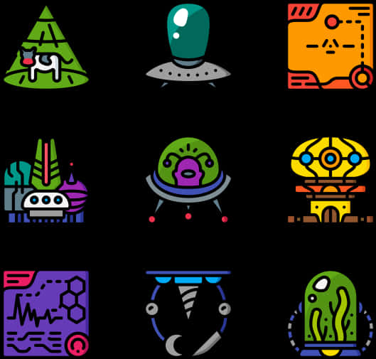 Colorful U F O Icons Set