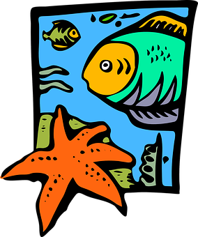 Colorful Underwater Cartoon Scene PNG with transparent background