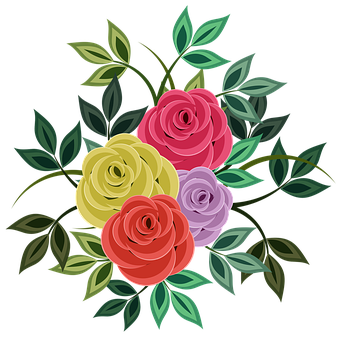Colorful_ Vector_ Roses_ Arrangement PNG with transparent background
