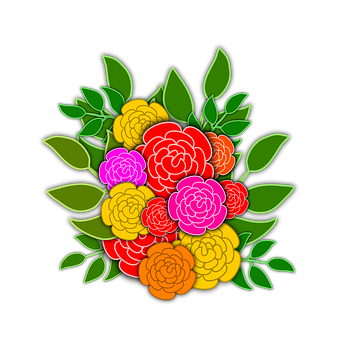 Colorful Vector Roseson Black Background PNG with transparent background
