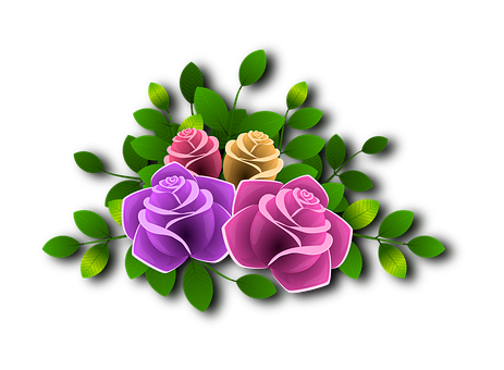 Colorful Vector Roseson Black Background PNG with transparent background