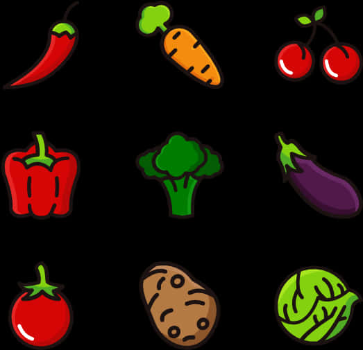 Colorful Vegetable Icons Set