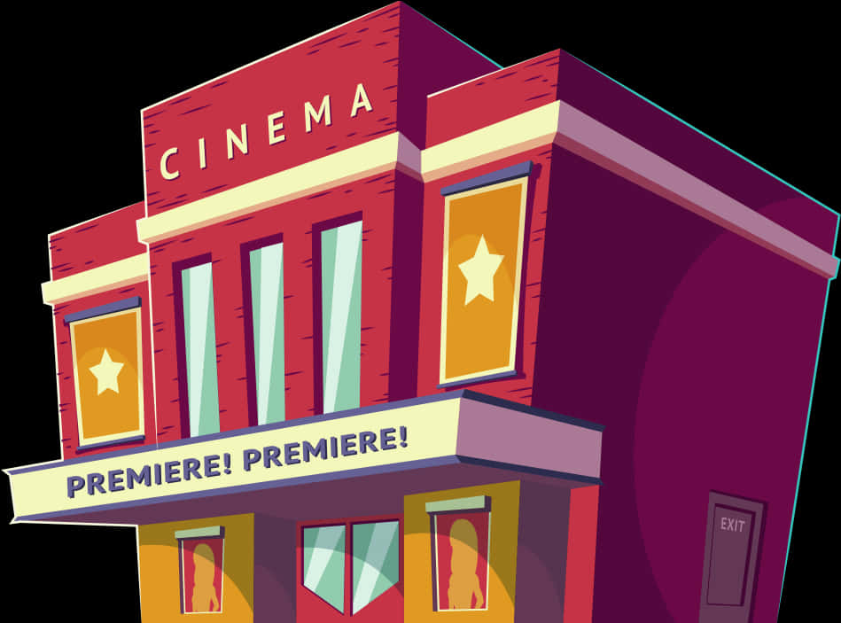 Colorful Vintage Cinema Facade PNG image with a transparent background, free high-resolution download
