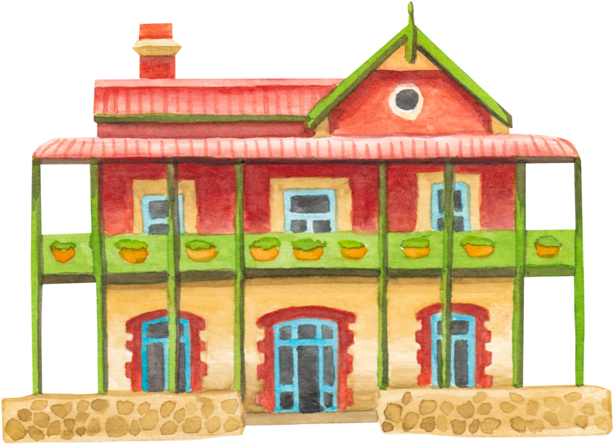 Colorful Watercolor Dollhouse Illustration