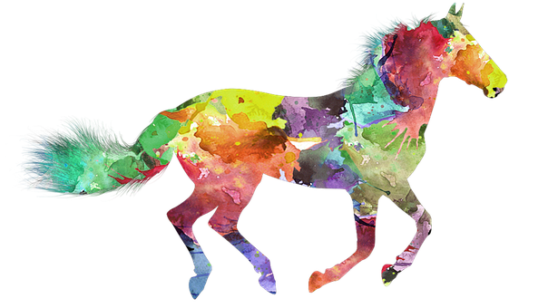 Colorful Watercolor Horse Illustration PNG with transparent background
