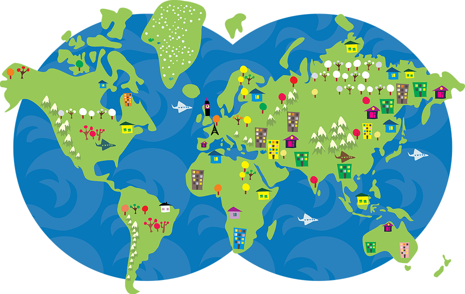 Colorful World Map Cartoon Illustration