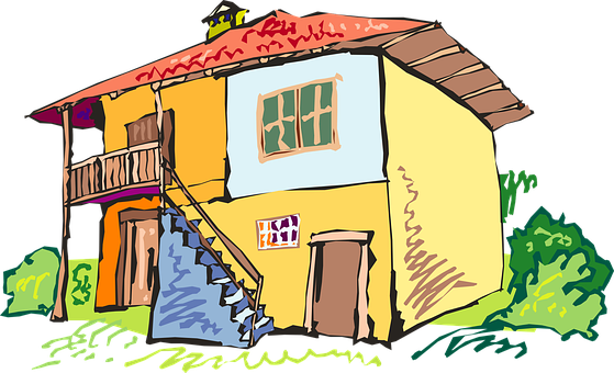 Colorful Yellow House Illustration PNG with transparent background