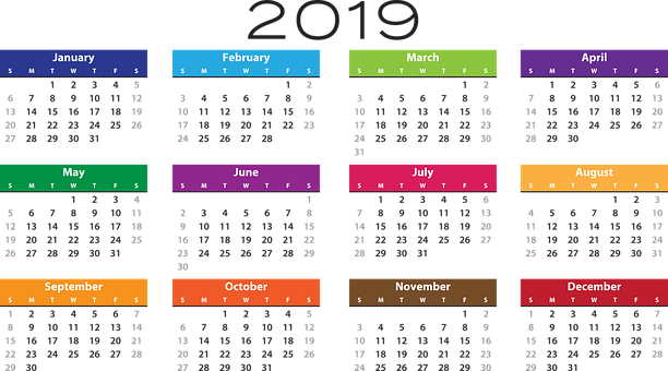 Colorful2019 Calendar Overview