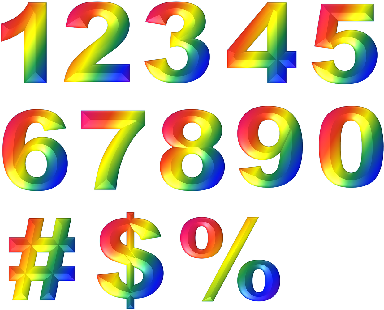 Colorful3 D Numbersand Symbols