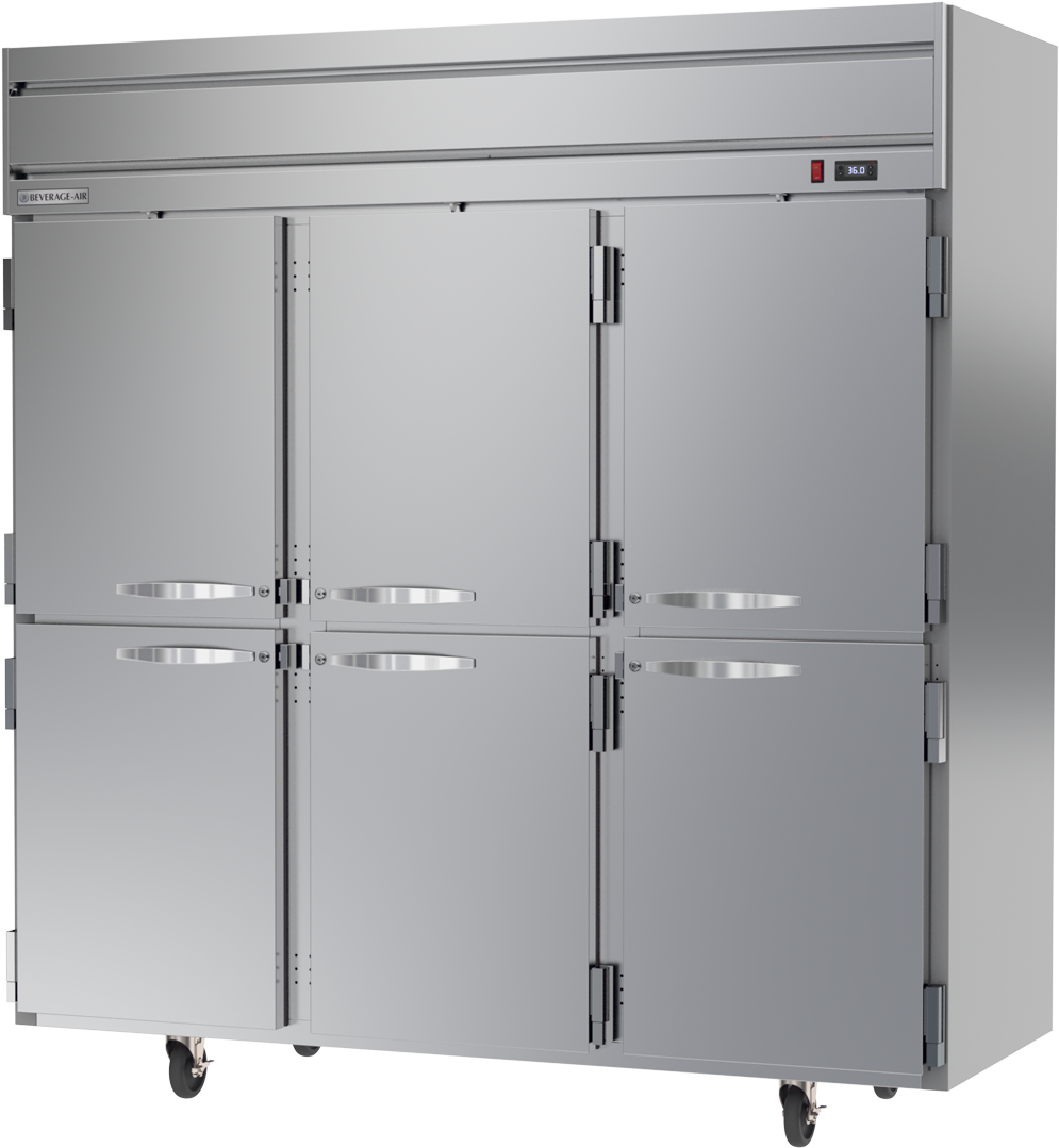 Commercial stainless steel refrigerator PNG image with a transparent background, free high-resolution download