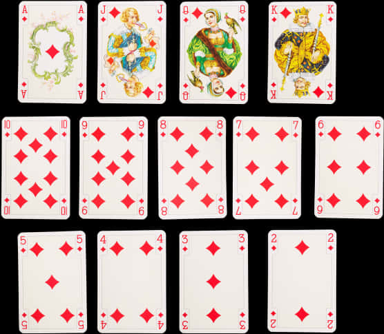 Complete Diamonds Suit Playing Cards PNG with transparent background