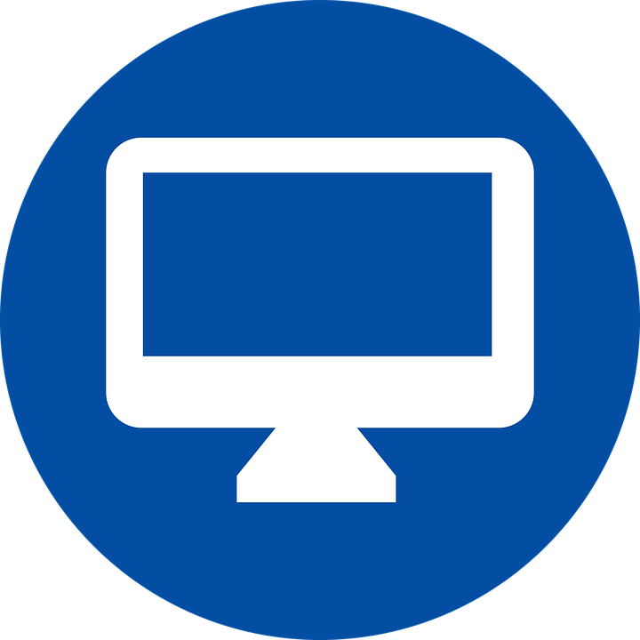 Computer Monitor Icon Blue Circle PNG with transparent background
