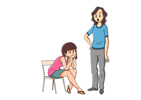 Concerned Motherand Teenage Daughter PNG with transparent background