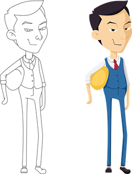 Confident Cartoon Businessman Holding Coin PNG with transparent background
