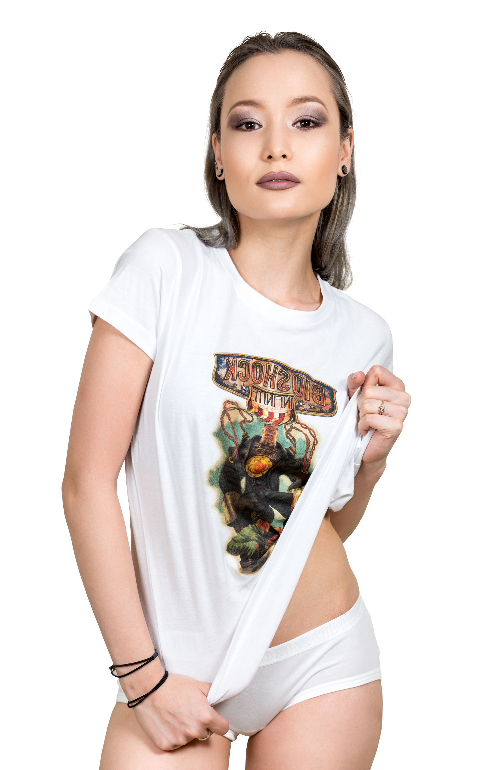Confident Model Graphic Tee PNG with transparent background